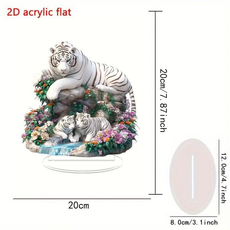 Bohemian White Tiger Acrylic Desk Decoration with Floral Accents