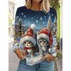 Autumn and Winter Round Neck 3D Christmas Cute Dog Printed Top Fashionable Casual Long Sleeved Women's T-shirts