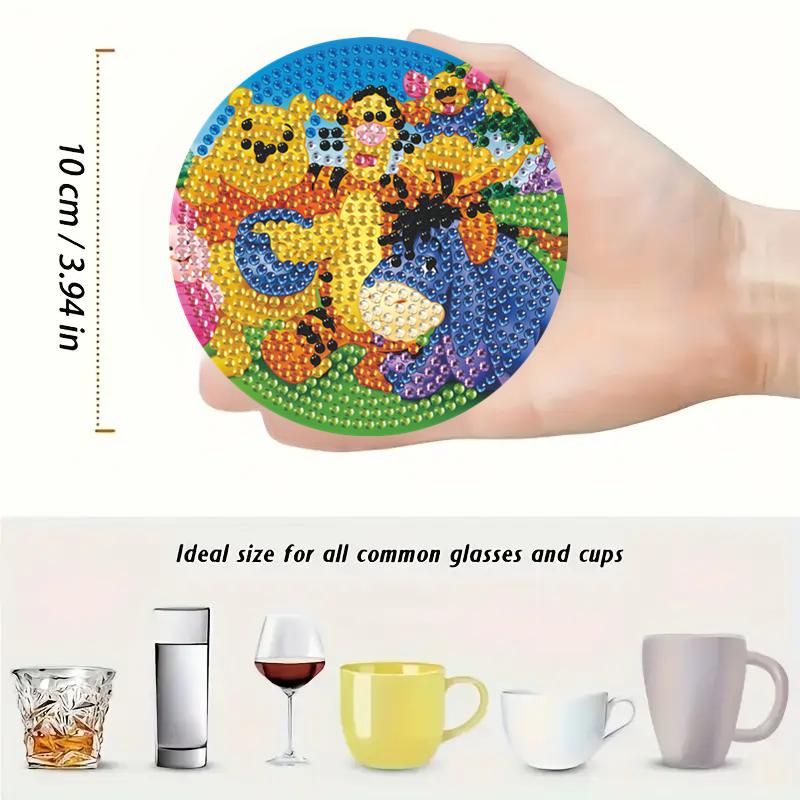 8pcs/Set Partner Series DIY Diamond Painting Coasters with Holder Anti Slip Wood Drip Mats Crystal Rhinestones Diamond Art Coasters for Adults