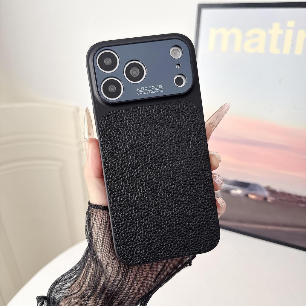 Lychee Texture Phone Case for Apple 17PROMAX - Trendy Leather Sticker Protective Case for 13/14/16/17 Models