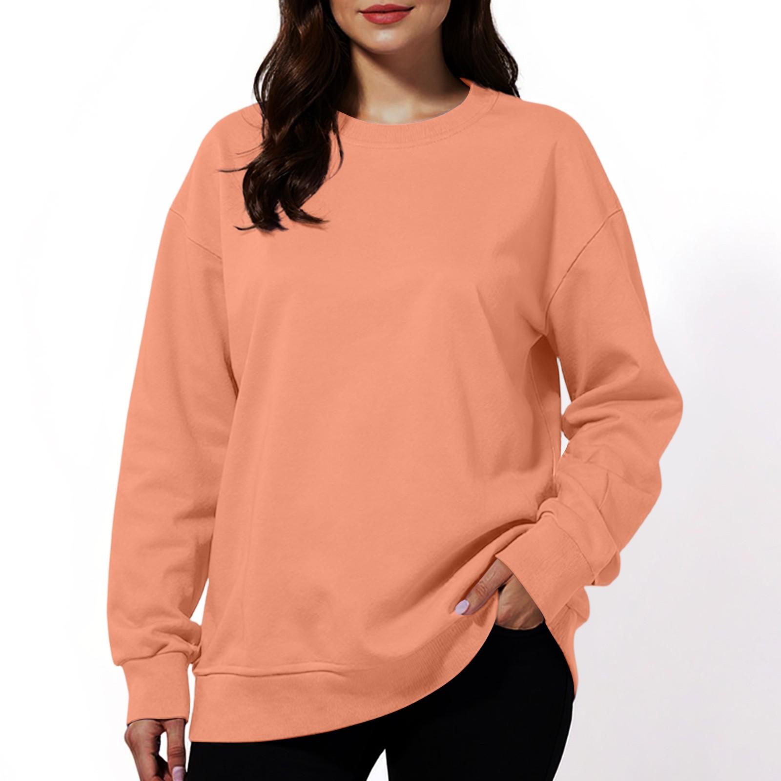 

Women s Fashion Solid Color Casual Long Sleeve Hoodie M оранжевый