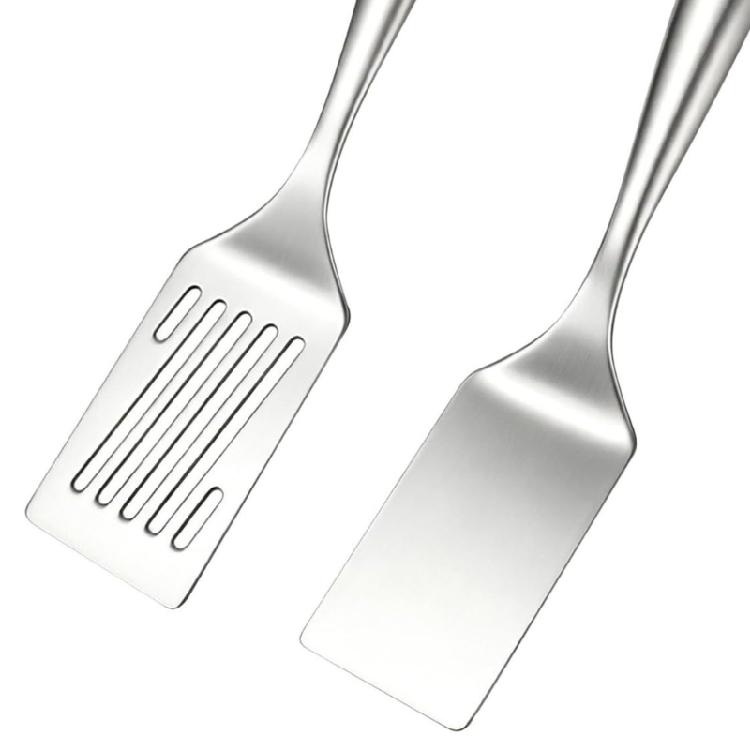 Small Stainless Steel Barbecue Turner Set, 2 Piece Metal Cooking Spatulas for Grill and Stovetop Use, Smooth Turner Tool for Steak, Fish, Vegetable