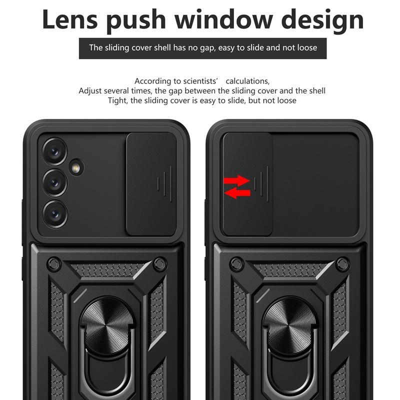 Slide Lens Camera Protect Shockproof Armor Phone Case For Samsung Galaxy A14 A24 A34 A54 5G 4G Cases Magnetic Ring Holder Cover