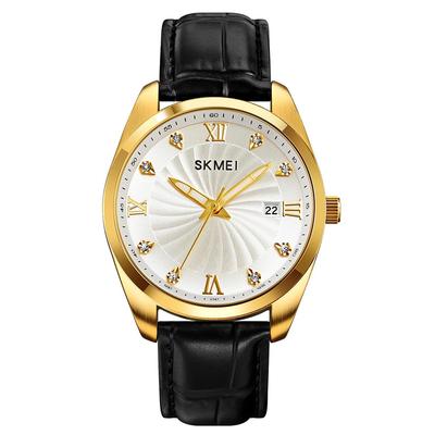 SKMEI Watch Black Leather Belt Stylish Simple Business Classic Arm Watch Waterproof Analog Casual Date Gentleman Watch Present Gold Men Watches Men's