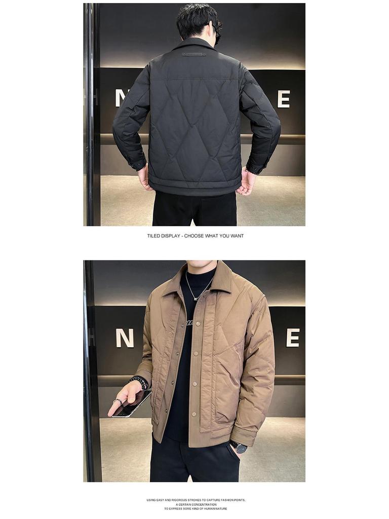Men's Lightweight Down Business Jacket: Fall/Winter 2025 Shirt-Style Lapel, Solid Color for Administrative Casual Wear