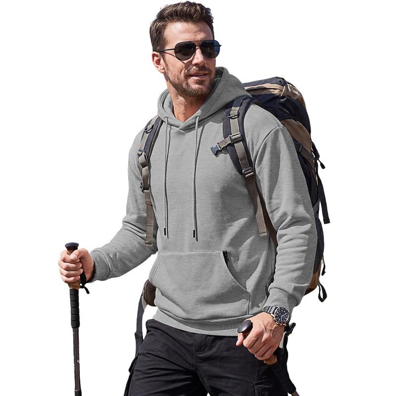 Men's Full-Zip Hoodie, Solid Color Drawstring Hooded Sweatshirt, Athletic Casual Top for Men