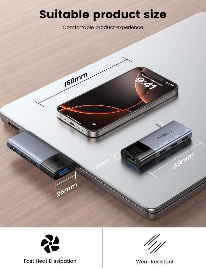 MOGOOD USB C Hub Suitable for Laptop USB C Multiport Adapter Shunt Mini Hub PD 100W Compatible with MacBook Dell XPS Quest 3 4-in-1 C-type C-type
