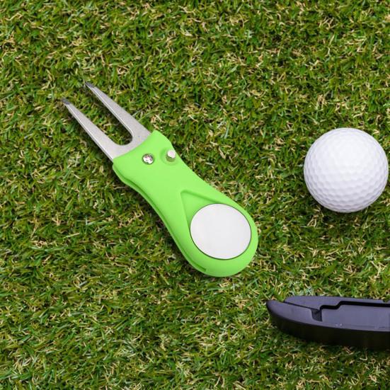 Herramienta para arreglar chuletas de golf plegable, herramienta para reparar chuletas con marcador de bola magnético, robusta de acero inoxidable, horquilla para golfistas