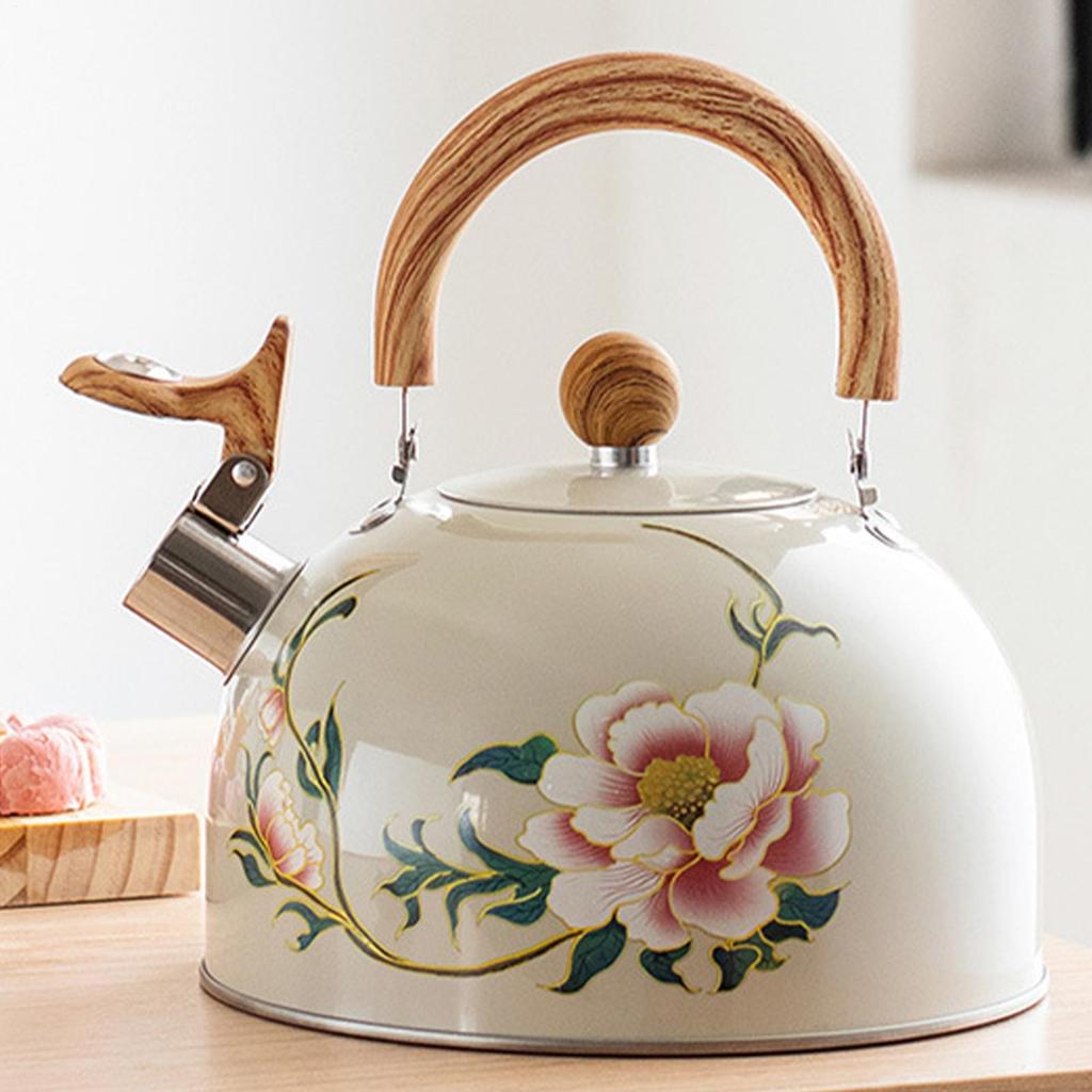 Kessel Teekessel Vintage Blumig Emailliert Teekanne Edelstahl PVC Chinesisches Küchengerät Pfeifkessel Heimküchen-Dekor
