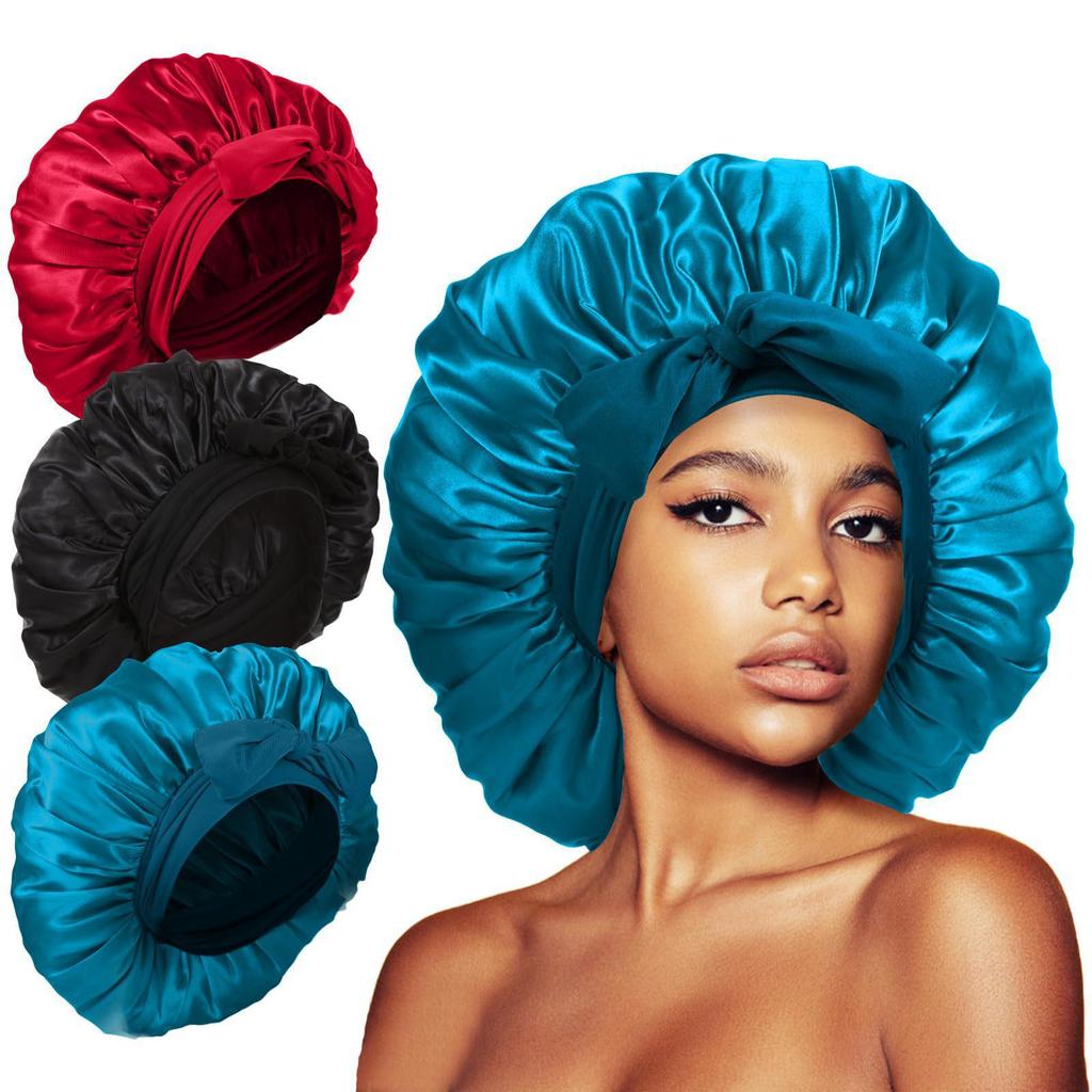 Extra Large Satin Bowknot Sleep Cap for Women's Hair Care