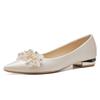 211-2 Pointed Flat Shoes Women's 2025 New Low-heeled Wedding Shoes, Shallow Mouth Is Not Tired, Thick Heel French Pearl Single Shoes