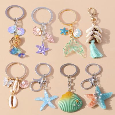 Colorful Marine Life Keychain Shell Mermaid Keyring Pendants for Car Key Holder Women Girl Handbag Decor Handmade Jewelry Gifts
