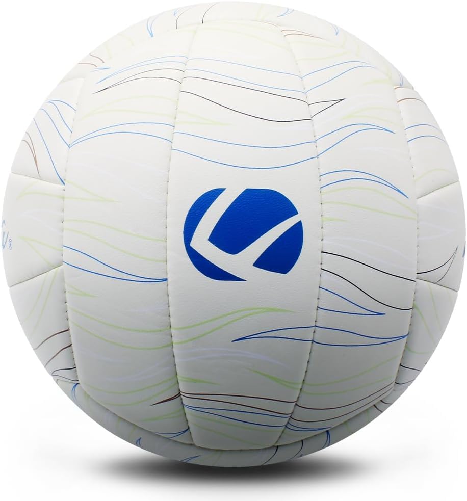 Official size 5 white leather volleyball with perfect for and gardens soft-touch pump, indoors, outdoors, pools, beaches, (uninflated)