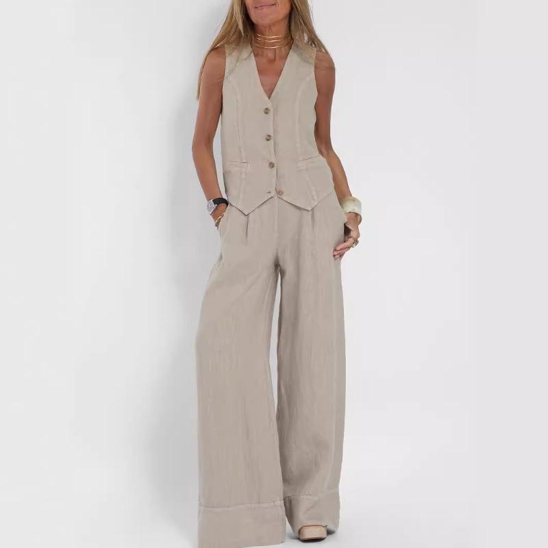 VAYLA New fashion cotton-linen casual suit with a vest and long pants S