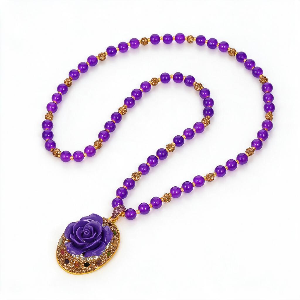 New Large Handmade Acrylic Rose Flower Necklace, Original Design Jewelry.