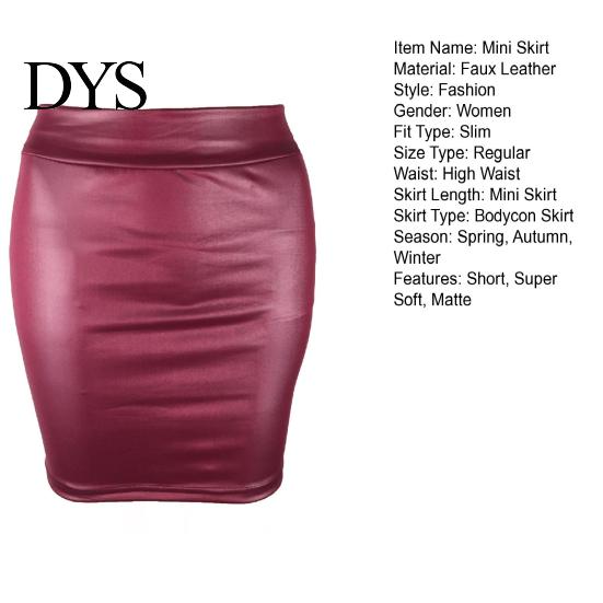 Female Skirt Women Mini Solid Color High Waist Slim Fit Bodycon Skinny Matte Faux Leather Cozy Commuter Streetwear Short