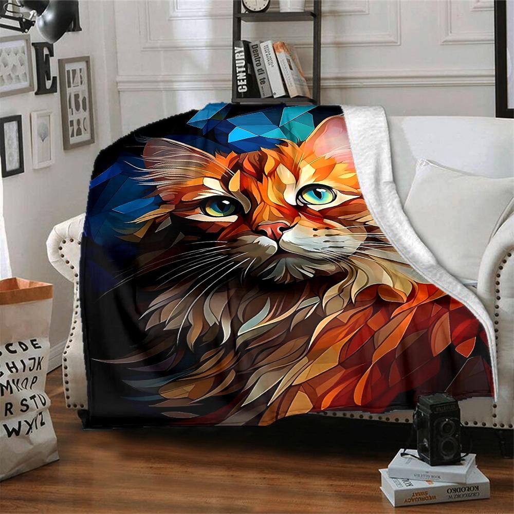 1pc Feline Abstract Print Blanket   Lightweight Flannel Throw Blanket For Sofa, Bed, Living Room, Office, Outdoor Travel, Camping