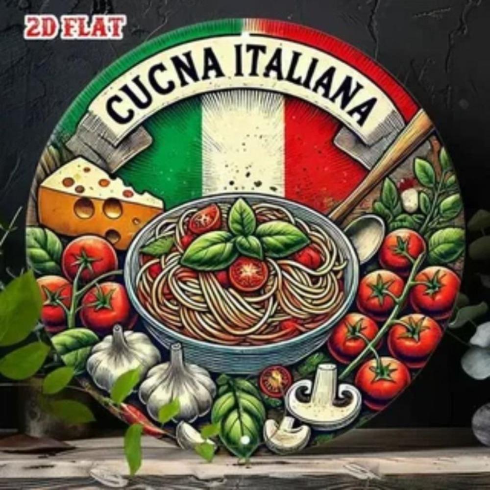 Round Metal Sign Italian Japanese Kitchen Decor 20x20cm