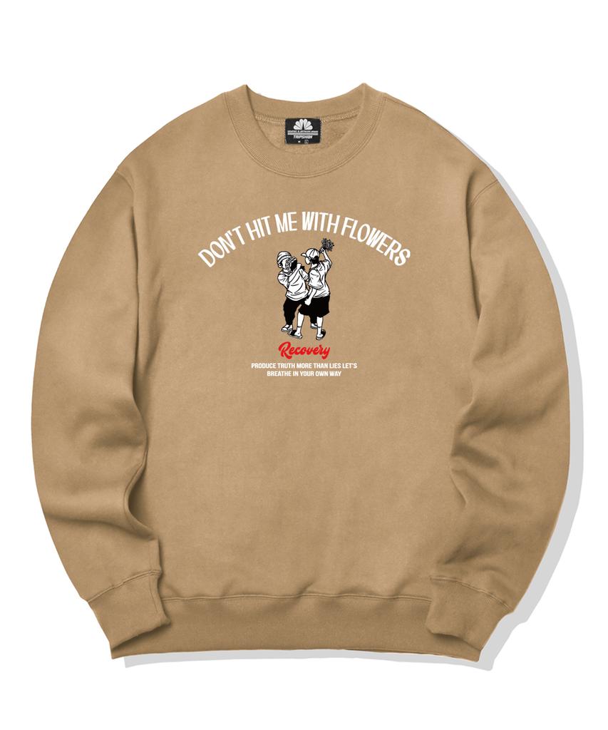TRIPSHION Dont Hit Me With Flowers Graphic Crew Neck - Beige