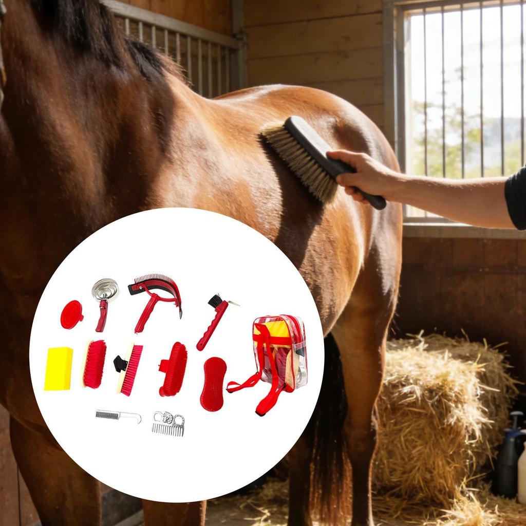 11Pcs Horse Grooming Kit,Horse Tack Brush Set Sweat Scrape Cleaning Tools Horses Care Supplies for