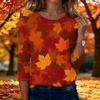 Women's Fashion Casual Three-Quarter Sleeve Round Neck Top with Leaf Print