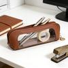 1pc Stylish Pen Case - Large Capacity School & Office Organizer with Zipper, PU Leather Pen Pouch for Office Workers, Teacher