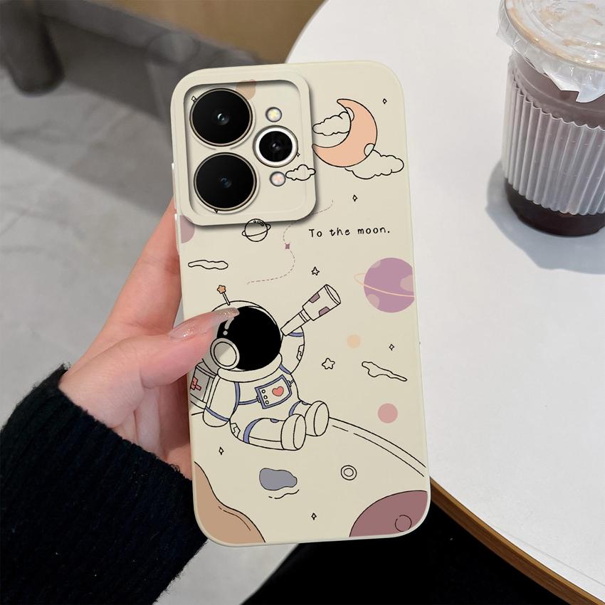For Realme 15 C71 C73 C33 C35 Note 70 70T C21Y C25s 15T 15X Phone Covers Cute Moon Astronaut Patterns Liquid Silicone Dustproof Shell For Realme Cases
