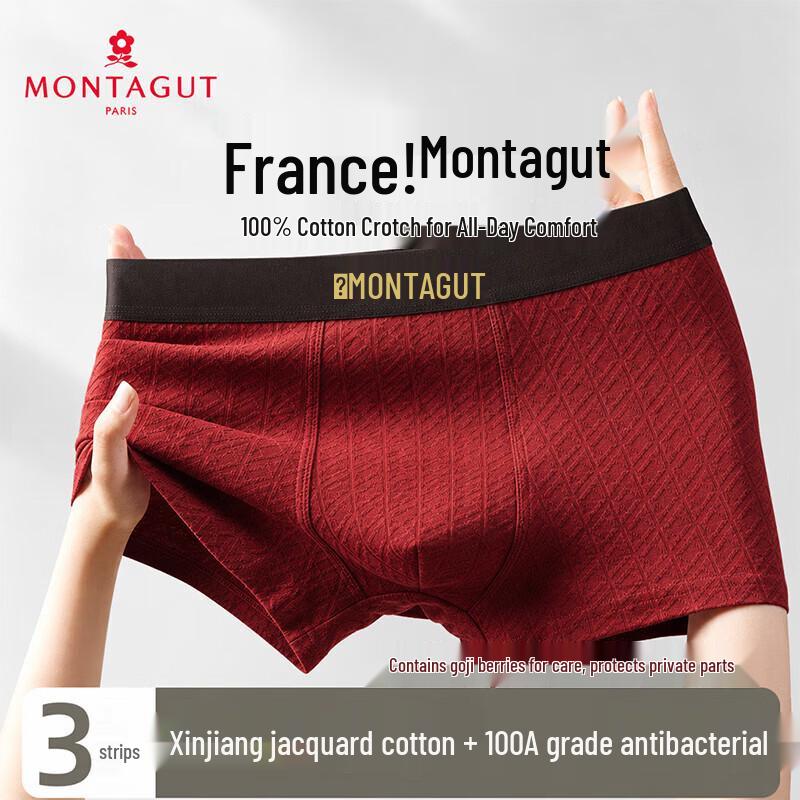 MONTAGUT Men's Antibacterial Cotton Boxer Briefs 3-Pack