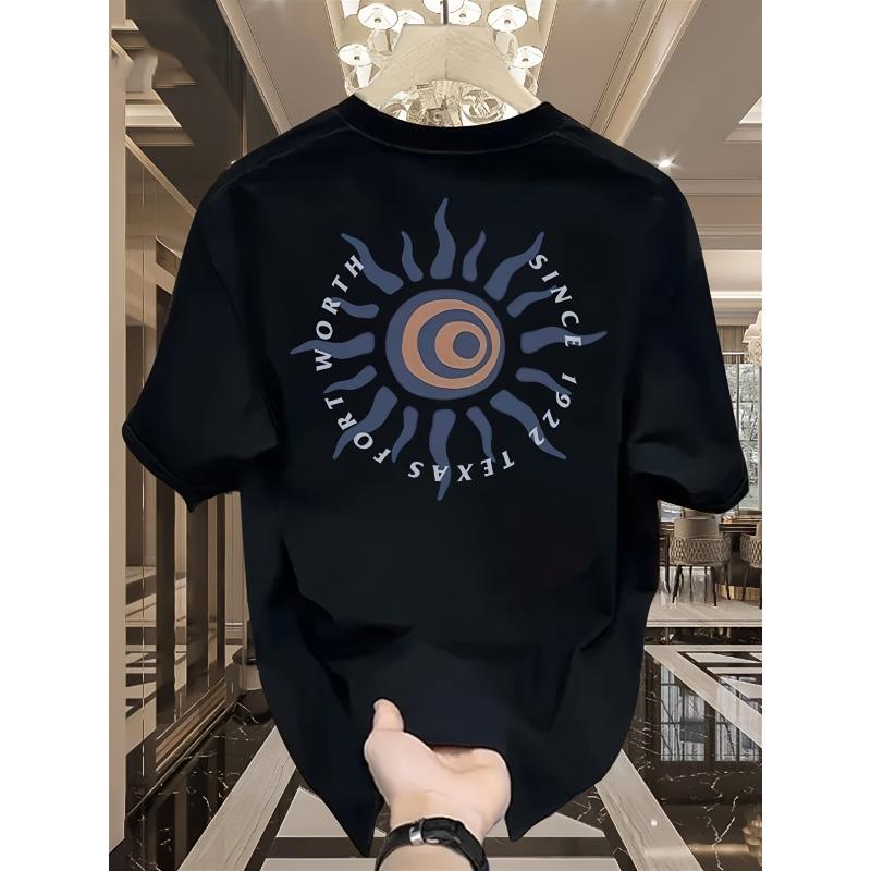

European size Men S Pure T-Shirt Featuring The Sun And The Greek Letter Graphic Tees for Men Fashionable Comfortable T- shirt 4XL чорний