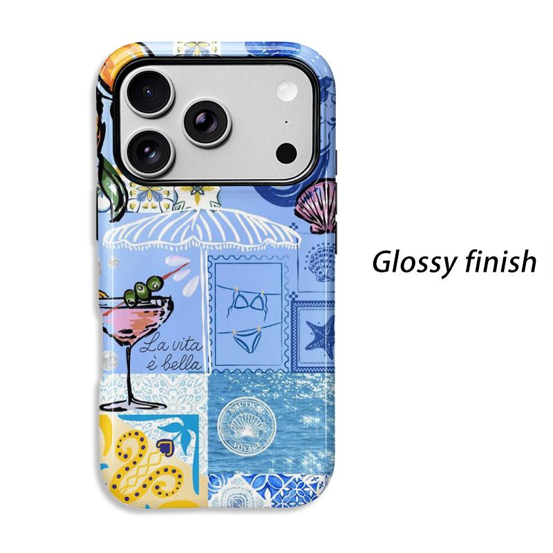 Playful Mediterranean Summer Coastal Collage Graphic Art Film Aesthetic Protective Shockproof Bumper Phone Case Cover For iPhone 14 15 16 Pro Max Plus