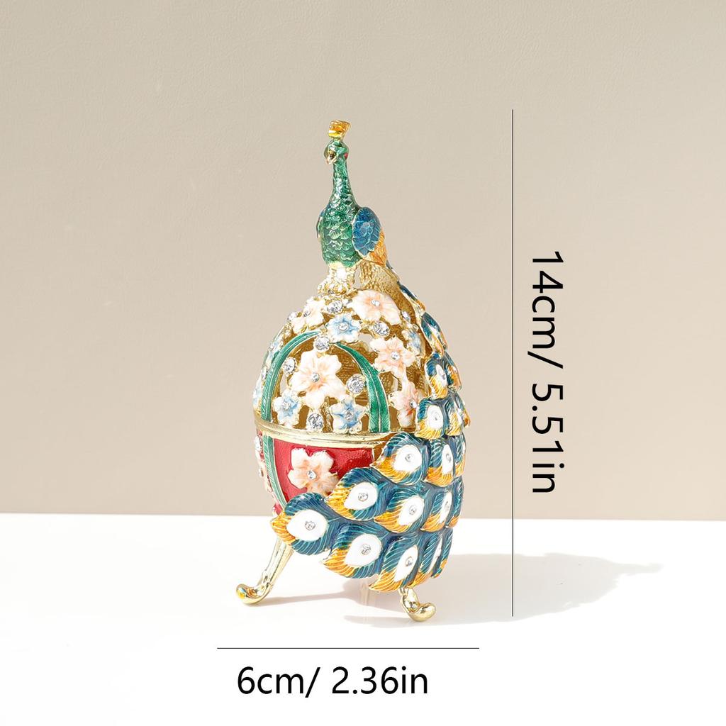 Russian Enamel Easter Egg Jewelry Box Handmade Metal Craft Gift for Women