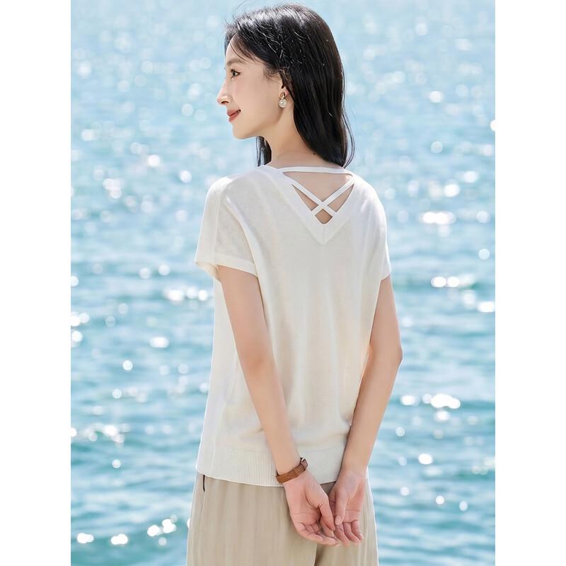 Women's Elegant V-Neck Knit Short Sleeve Top