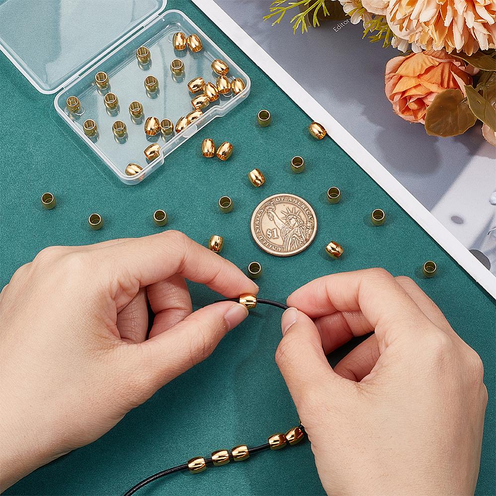 50Pcs 202 Stainless Steel European Beads, Barrel, Large Hole Beads, Golden, 6x6mm, Hole: 4mm
