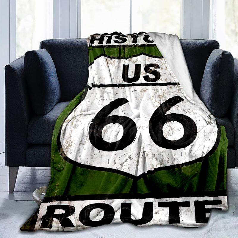 1Pz Coperta con motivo Highway 66, leggera per tutte le stagioni, per casa, ufficio, pisolino all'aperto, coperta multifunzionale