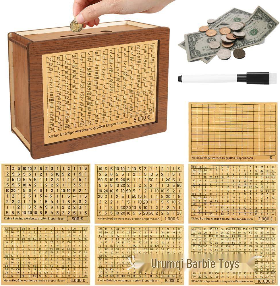 Cross-Border Money Box with Counter: Wooden Piggy Bank & 8 Stickers - Children's Gift