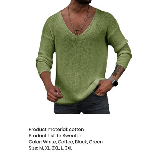 Muži jar jeseň sveter s dlhým rukávom a výstrihom do V, voľný strih, jednofarebný spodný diel pulóver topy Jednoduché ležérne pletenie tričká