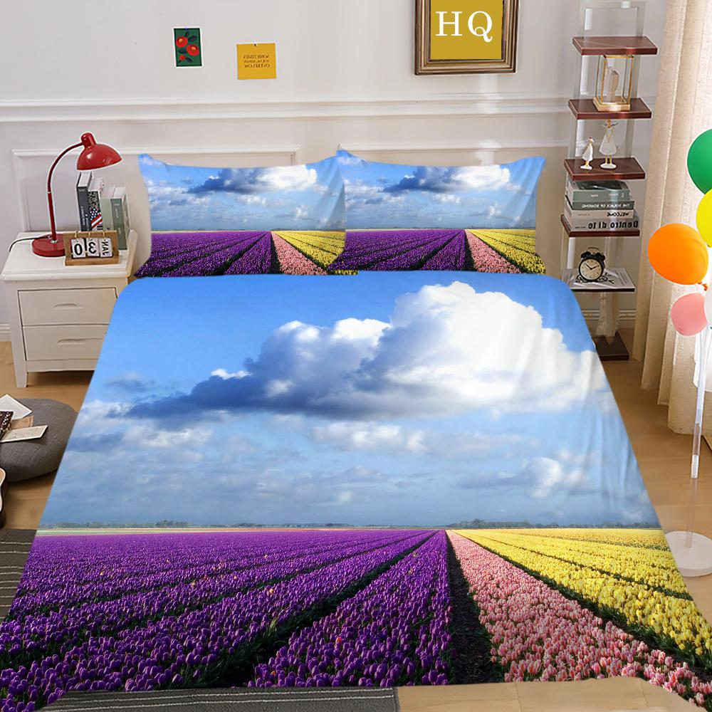Flowers Printed Bed Set Cover Single Size Polyester Bed Clothes Girl Superior High Quality Bedroom Decor