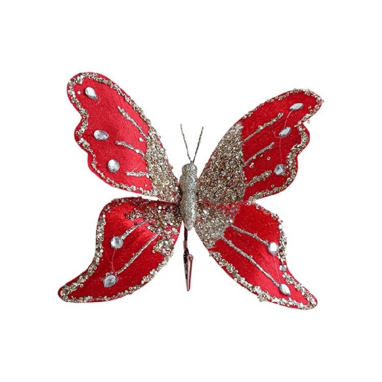 Shatter Resistant Glittering Butterfly Christmas Tree Ornament 25Cm Velvets Design Indoor Outdoor Holiday Party Decoration