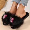 Fashion Lovely Butterfly Detor Cotton Slippers Women Soft Faux Furry Plush Slippers Woman Winter Open Toe Slip On Fur Slides Female