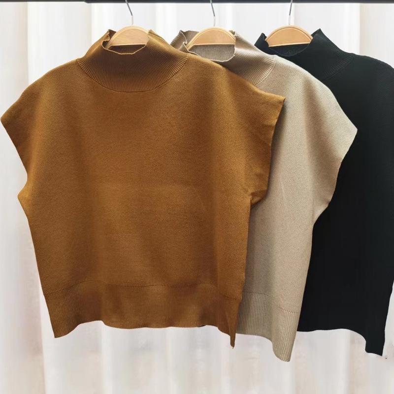 Women's Bat Sleeve Knitted Half Turtleneck Loose Top - 2023 Short Design