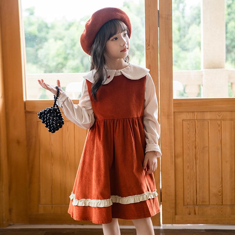 

Товста вельветова сукня принцеси на підтяжках для дівчаток осінь/зима 2023 року на Новий рік та Різдво 150 cm