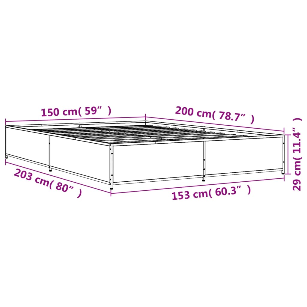 Bed Frame Black 150 X 200 Cm Particleboard and Metal