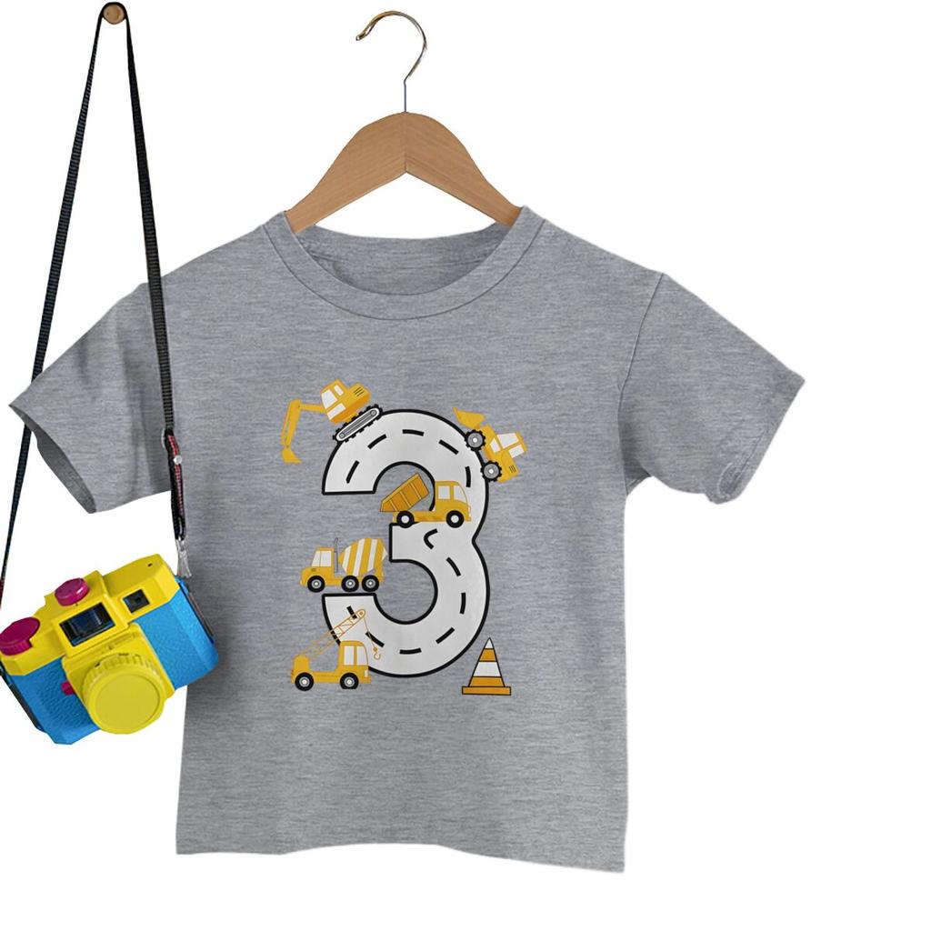 Kids 3rd Birthday Gift TShirt 3rd Birthday Construction Truck Graphic T Shirts Boy 3rd Birthday Top 3 Year Old Construction Tee