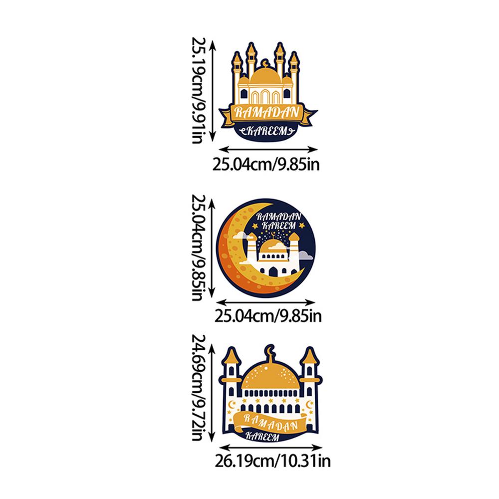 

Eid Decorative Hang Sign 3PCS Eid Celebration Decoration Moon Palace Themed Eid Wall Ornaments Wall Door Happy Eid Favor Party