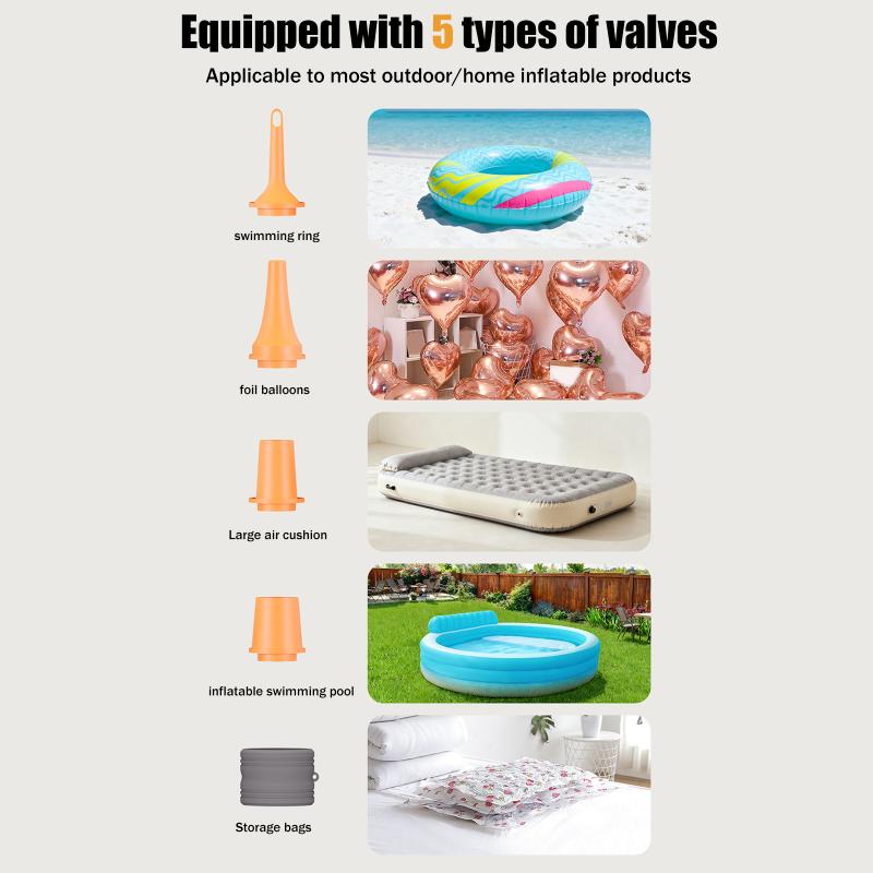 Portable Air Pump For Inflatables 430L/Min Ultra Fast Air Mattress Pump, 2000 Mah Battery & Camping Light, Electric Air Pump