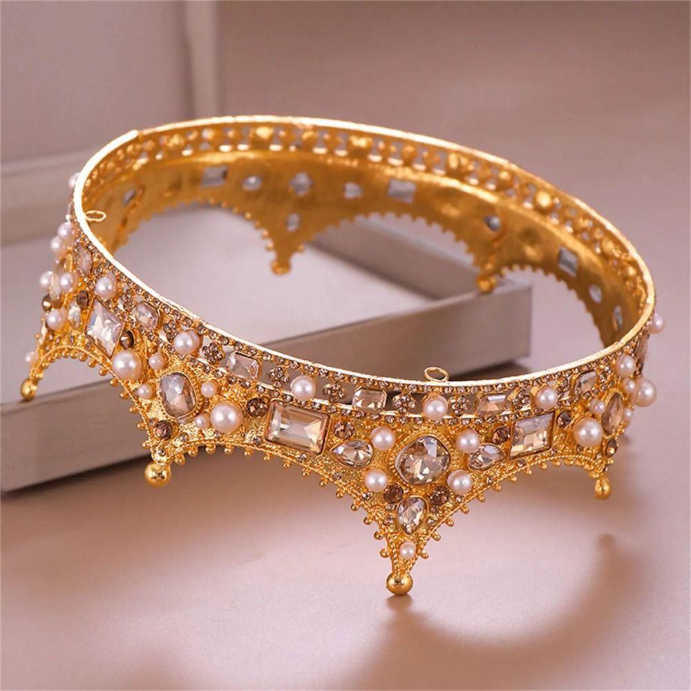 Rhinestone Vintage Baroque Crown Pearl Pageant Prom Headpiece Crystal Crown for Women  Prom Party
