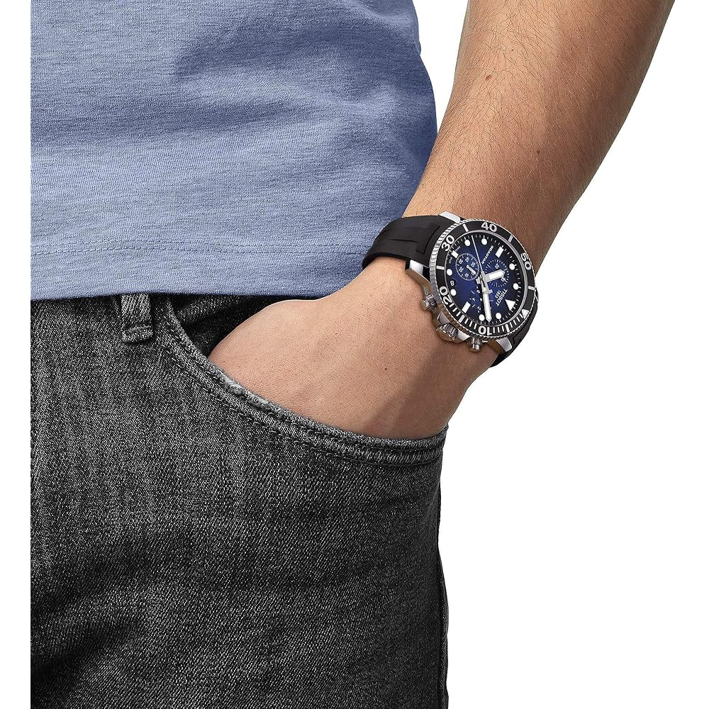 Hodinky Tissot Seastar 1000 Chronograph, Pánské, Modrý ciferník, Gumový řemínek, T1204171704100