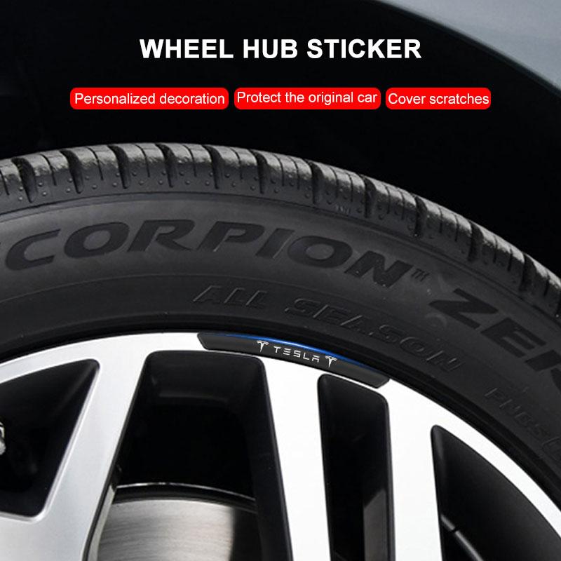 4Pcs Auto Wheel Hub Badge Tire Rim 3D Stickers Accessories For Tesla Model S Model X Model Y Cybertruck Model 3 Model Y