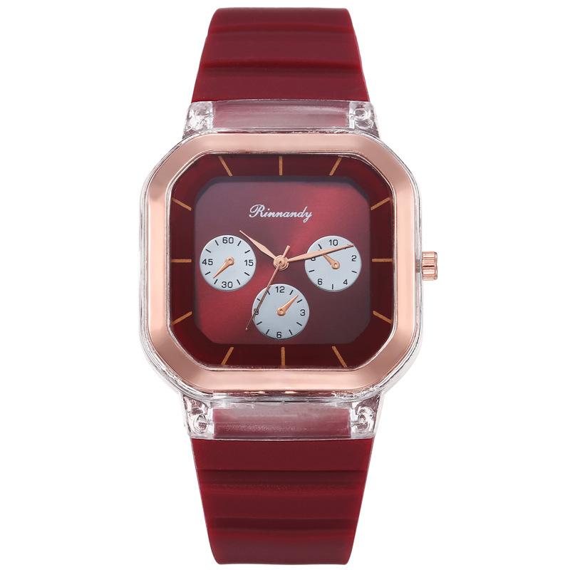 New Fashion Women Watches Silicone Square Quartz Watch Decorative Three Eyes Wristwatch Relogio Feminino Watch Women Clocks Hour