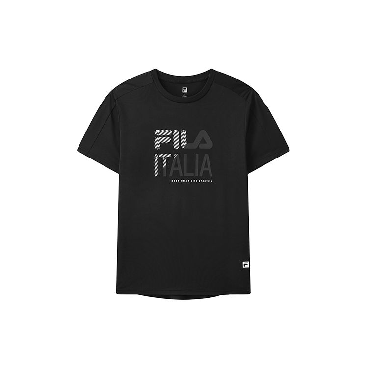 FILA Athletics Logo Print Pullover Round Neck Short Sleeve T-Shirt Men tops Deep-Black A11M121106F-BK